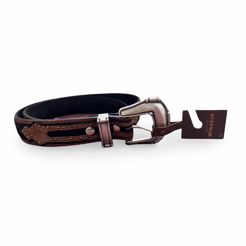 Stetson Hair-on-Hide Tooled Leather Western Belt Size 38 NWT
